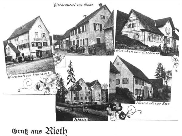 Früher gab es vier Gaststätten in Riet:<br />Die  »Eintracht«, die  »Krone«, den  »Bierkeller« und die  »Rose«